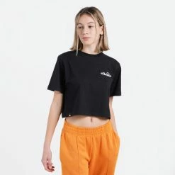 Καλύτερη πώληση 👏 T-shirts | Μπλούζα κοντό μανίκι Ellesse Claudine Γυναικείο Crop Top BLACK 🎉