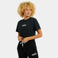 Εκπτωση 👍 T-shirts | Μπλούζα κοντό μανίκι Ellesse Fireball Γυναικείο Crop Top BLACK ❤️