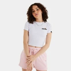 Εκπτωση ✨ T-shirts | Μπλούζα κοντό μανίκι Ellesse Vikins Γυναικείο Crop Top WHITE 😉